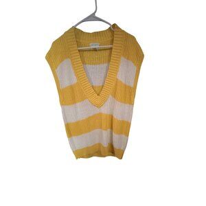 Jamie Scott Yellow & White Striped Sleeveless Knit Sweater Vest L